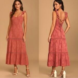 Lulu's Terracotta Lace-Up Maxi Dress